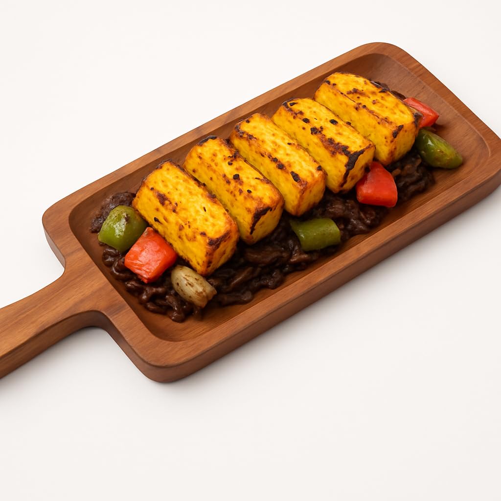 GURUBHAI EQUIPMENTS Wooden Serving Tray with Handle Set of 3 – Rectangular Sizzler Bet with Handle for Hot Sizzling Platters | Durable Wooden Underliner for Restaurants, Café & Home Serving