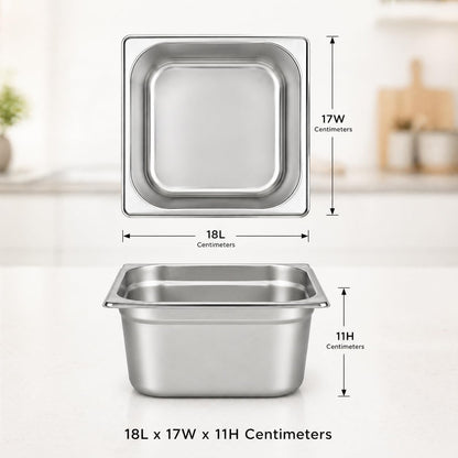 GURUBHAI EQUIPMENTS GN Pan Food Container 1/6 100mm (4" Deep) Stainless Steel Gastronorm Pan, Easy-to-Clean Food Storage Solution for Commercial Kitchen & Catering Use