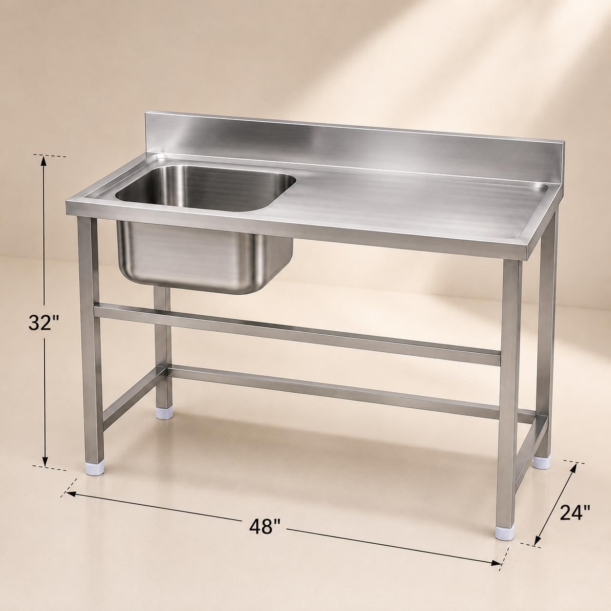 Gurubhai Equipments Stainless Steel Single Bowl Sink Unit with Backsplash | Heavy-Duty Commercial Kitchen Sink Table for Restaurants, Hotels & Catering Use
