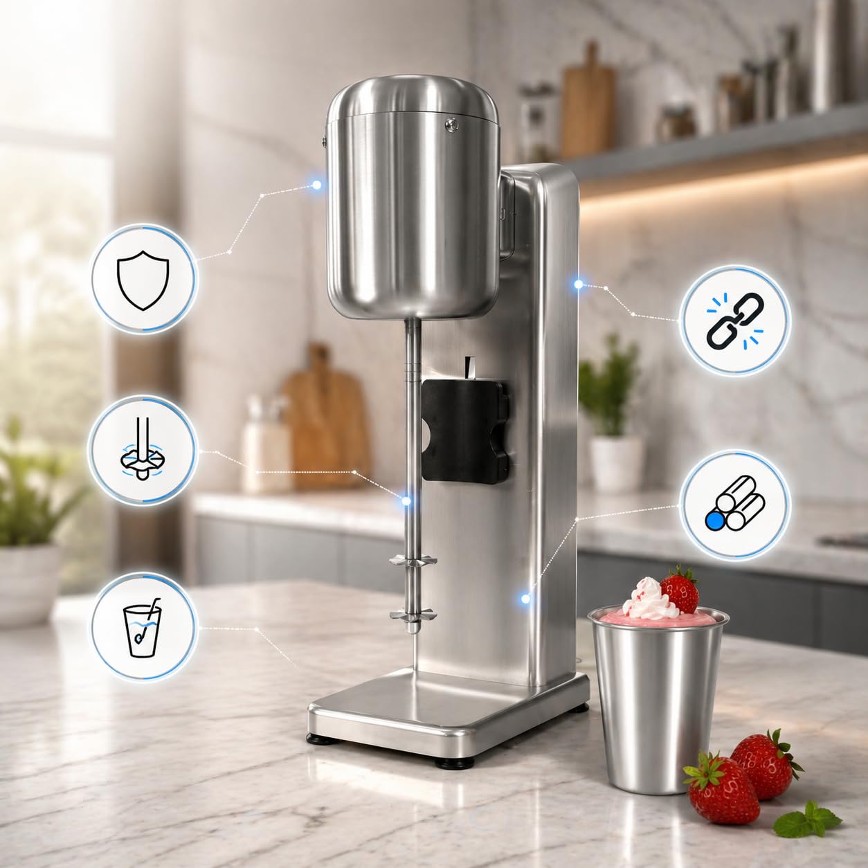 Gurubhai Equipments Commercial Milkshake Maker | Heavy-Duty Double Mixer | Electric Blender Machine with Mixing Cups for Milkshakes, Smoothies, and Drinks