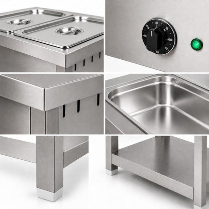 Gurubhai Equipments Electric Autocut Bain Marie Commercial Food Warmer Steam Table Buffet Counter with Undershelf for Restaurant Catering