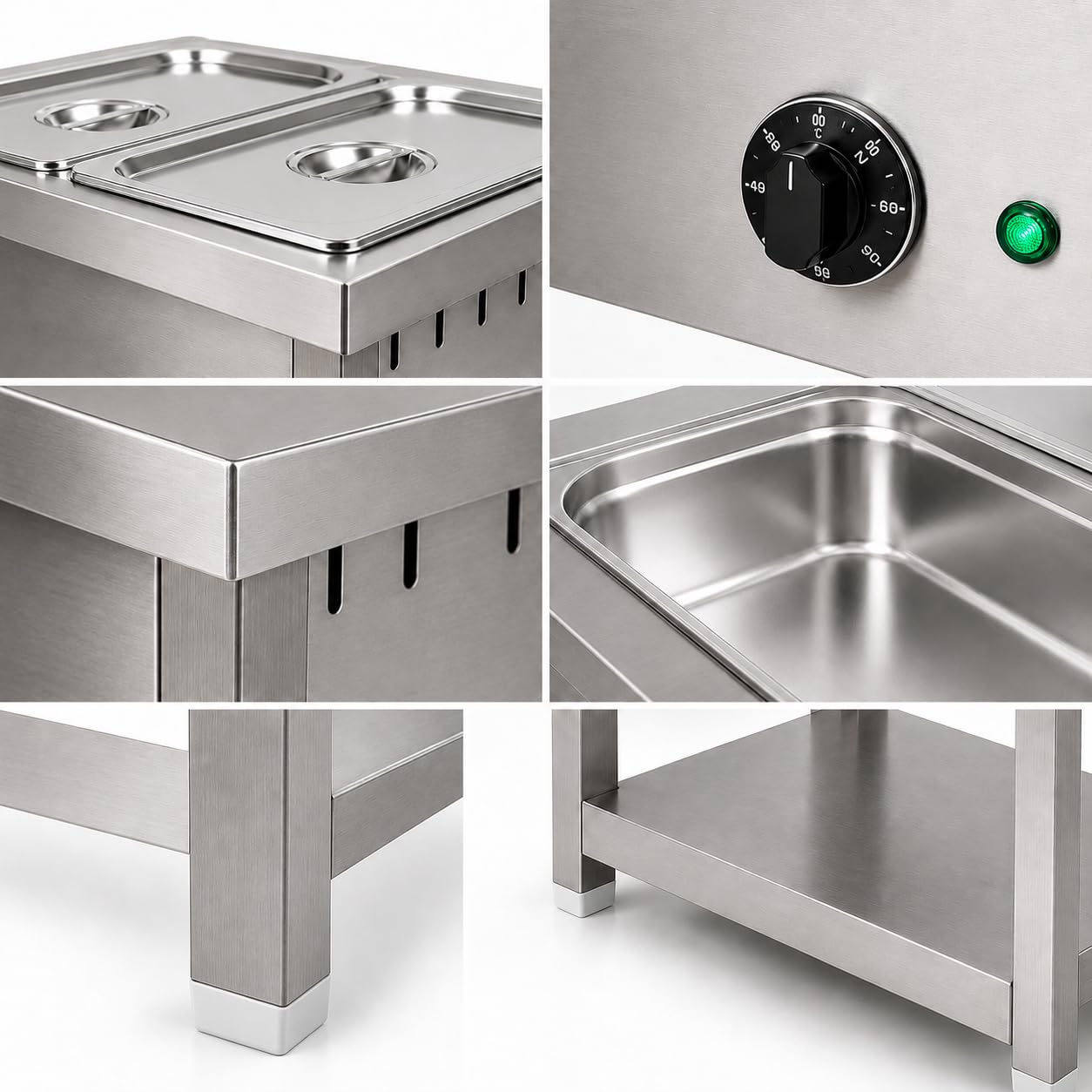 Gurubhai Equipments 1/2 2GN Electric Autocut Bain Marie Commercial Food Warmer Stainless Steel Steam Table Buffet Counter with Undershelf for Restaurant Catering