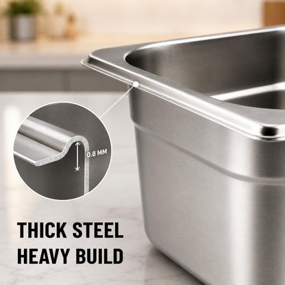 GURUBHAI EQUIPMENTS Gn Pan Food Container 1/2 100mm (4" Deep) Stainless Steel Gastronorm Pan with Lid-(Set of 1) – Easy-to-Clean Food Storage Solution for Commercial Kitchens, Catering use