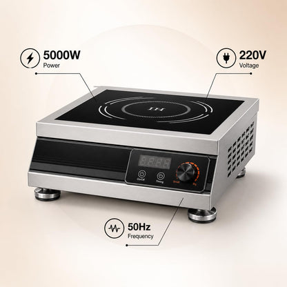 Gurubhai Equipment Commercial Induction Cooktop | Flat Induction Stove with Temperature Control | Heavy Duty Commercial Induction for Restaurant, Hotel & Catering Kitchen