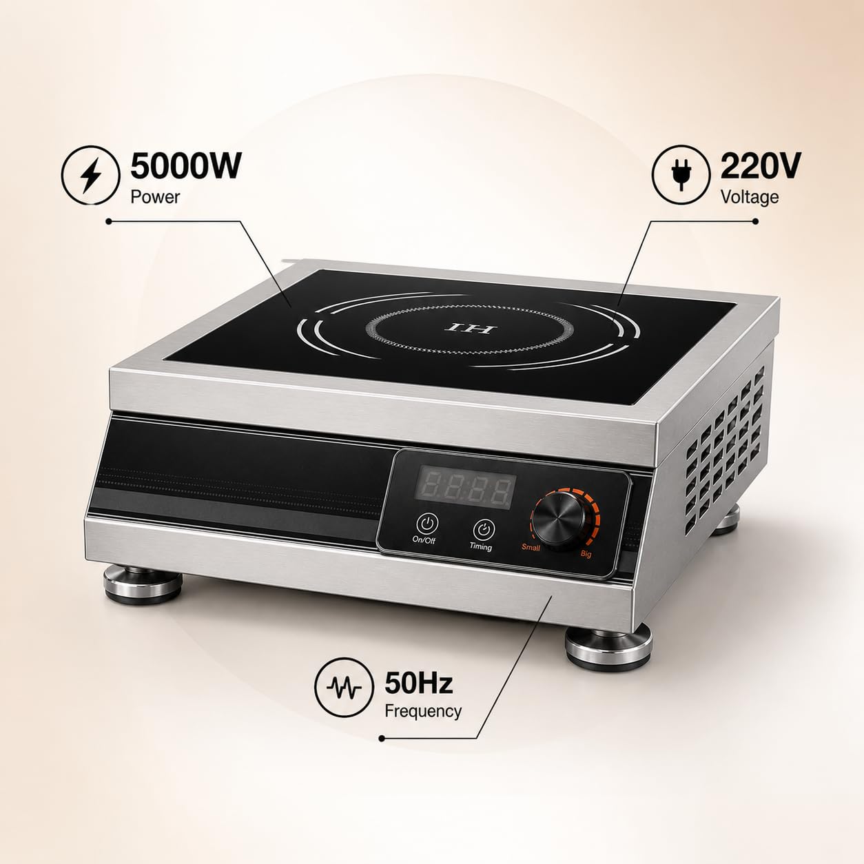 Gurubhai Equipment Flat Commercial Induction Cooktop 5000W | Stainless Steel Flat Induction Stove with Temperature Control | Heavy Duty Commercial Induction for Restaurant, Hotel & Catering Kitchen