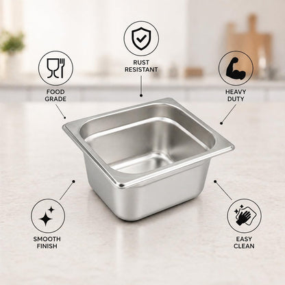 GURUBHAI EQUIPMENTS Gn Pan Food Container 1/2 100mm (4" Deep) Stainless Steel Gastronorm Pan with Lid-(Set of 1) – Easy-to-Clean Food Storage Solution for Commercial Kitchens, Catering use