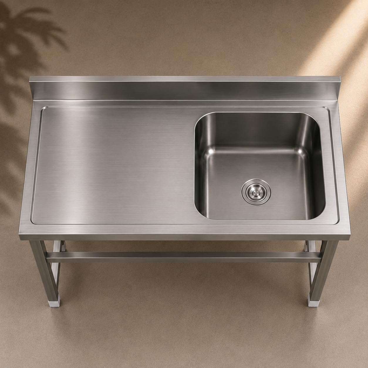 Gurubhai Equipments Stainless Steel Sink Table with Right Side Sink & Worktop | Heavy-Duty Commercial Kitchen Sink with Backsplash & Undercounter Space | Ideal for Restaurants, Hotels & Catering Use