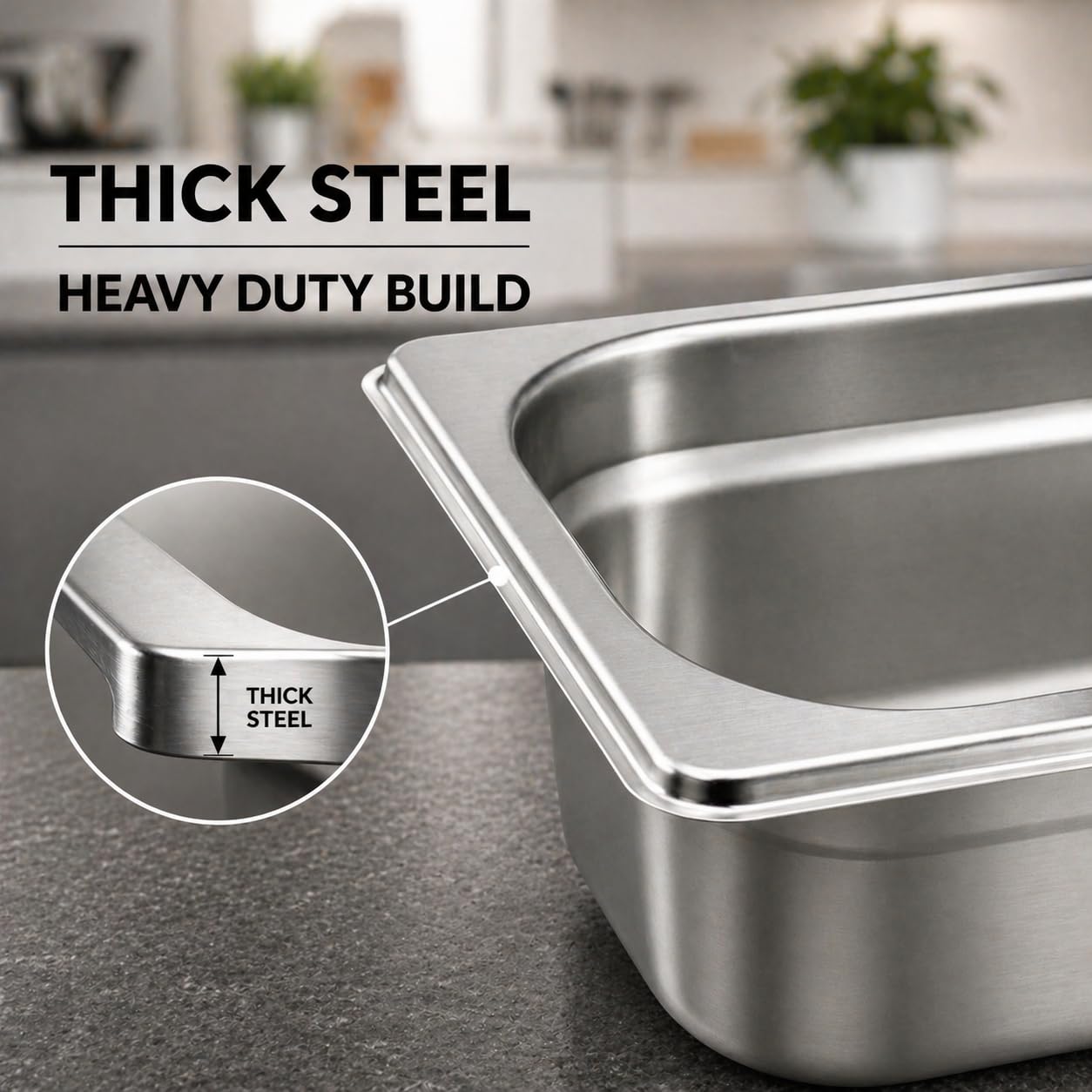 GURUBHAI EQUIPMENTS Gn Pan Food Container 1/2 100mm (4" Deep) Stainless Steel Gastronorm Pan with Lid-(Set of 1) – Easy-to-Clean Food Storage Solution for Commercial Kitchens, Catering use
