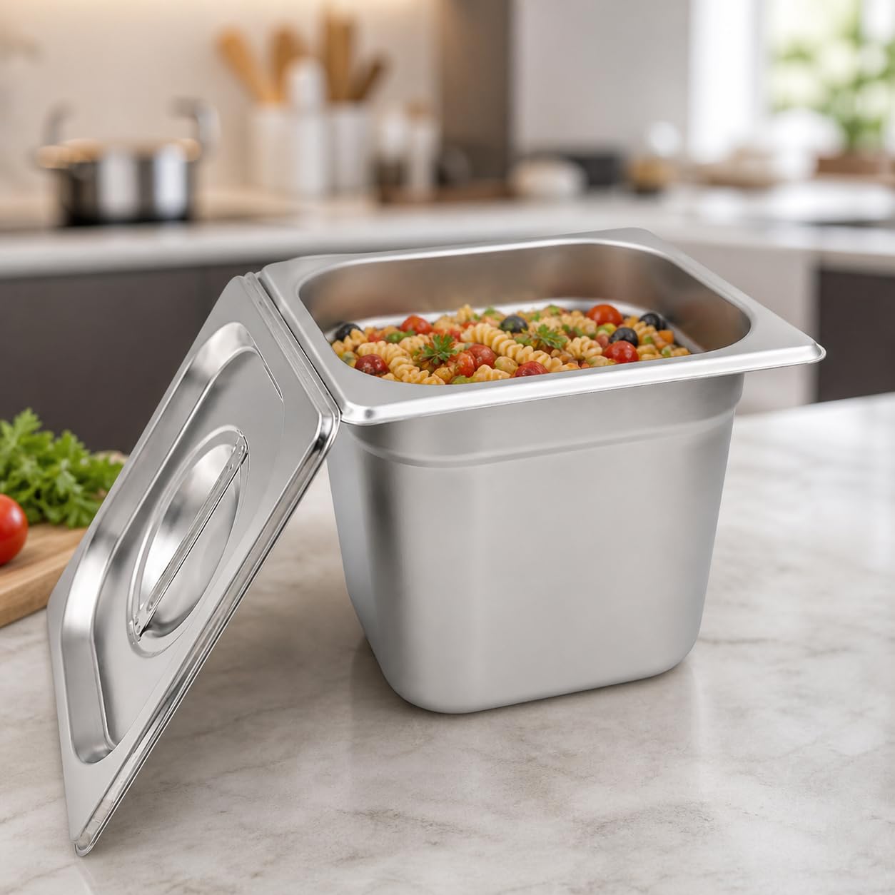 GURUBHAI EQUIPMENTS GN Pan 1/6 Size – 150mm (6" Deep) Stainless Steel Gastronorm Food Container with Lid | Commercial Kitchen, Hotel & Restaurant Use | Durable & Rust-Resistant