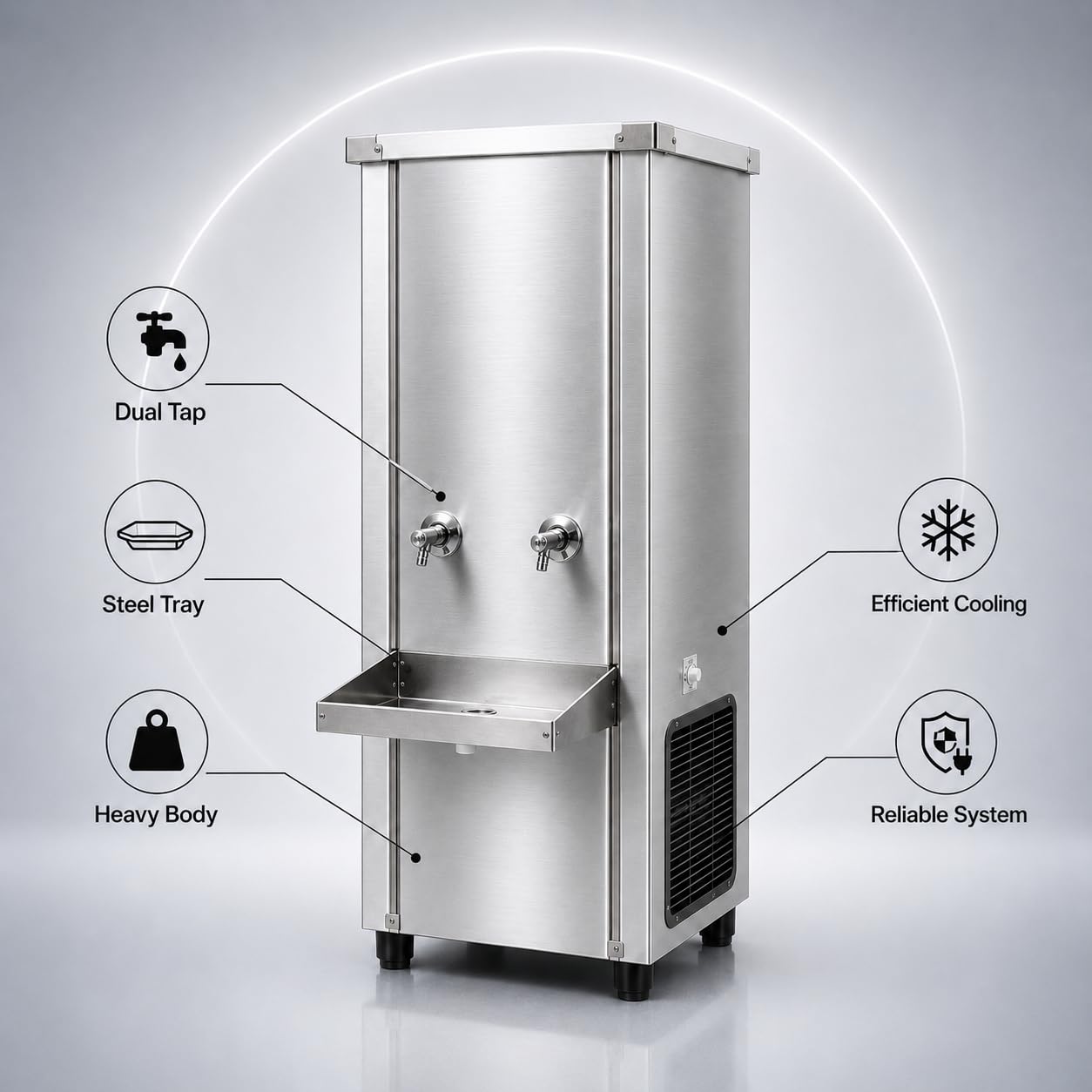 Gurubhai Equipments 100L Stainless Steel Water Cooler | Commercial Drinking Water Cooler Machine | Heavy Duty Electric Water Cooler for Office, School & Restaurant