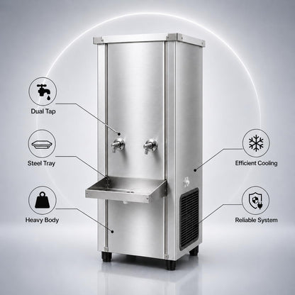 Gurubhai Equipments 100L Stainless Steel Water Cooler | Commercial Drinking Water Cooler Machine | Heavy Duty Electric Water Cooler for Office, School & Restaurant