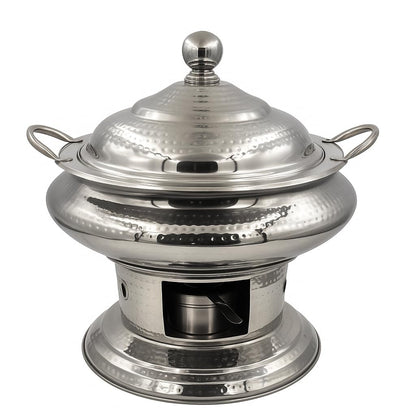Gurubhai Equipments Premium Gold Finish Chafing Dish with Lid – Round Buffet Food Warmer with Fuel Burner | Elegant Hot Serving Chafer for Catering, Hotel, Restaurant & Party Use
