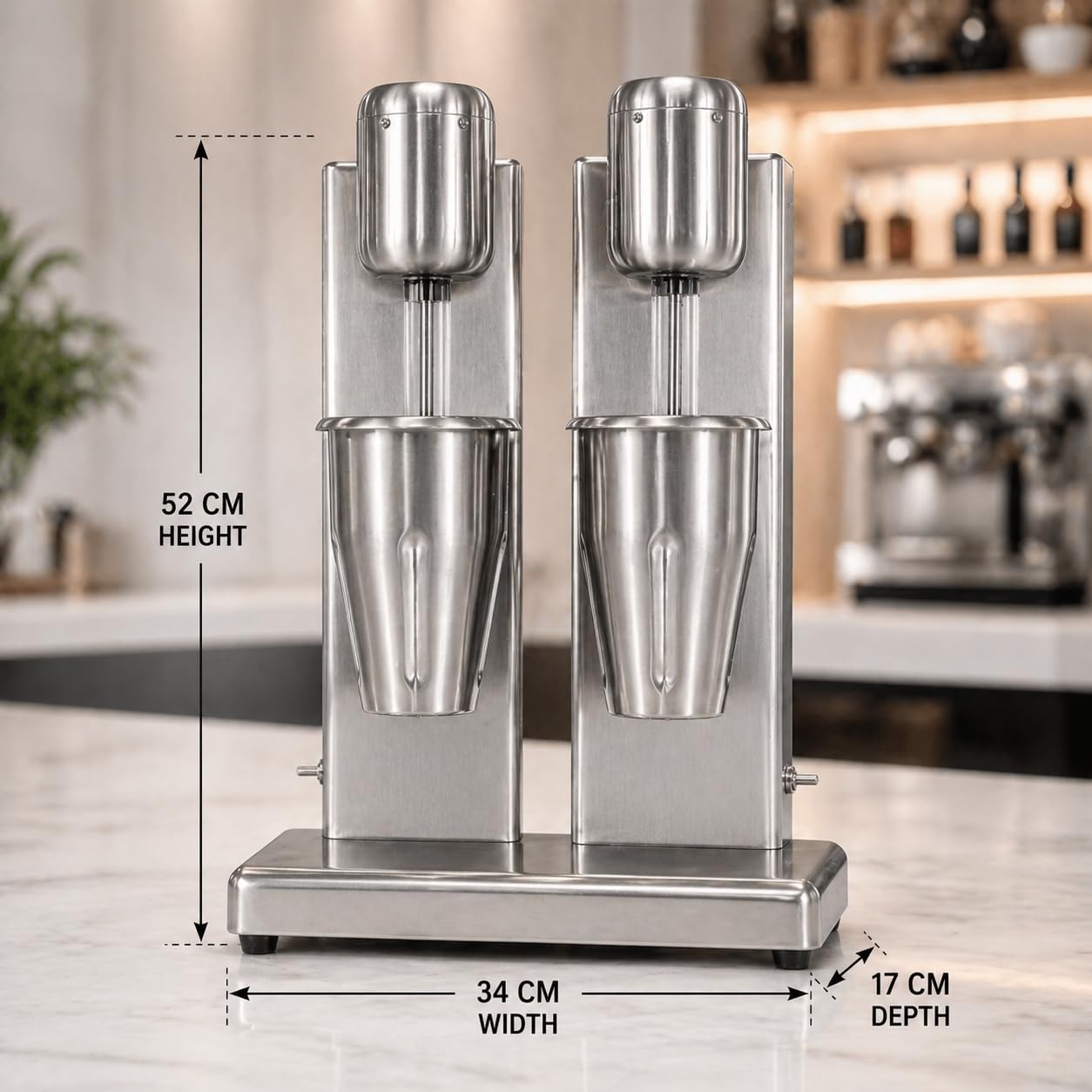 Gurubhai Equipments Commercial Milkshake Maker | Heavy-Duty Double Head Stainless Steel Mixer | 2-Speed 220V Electric Blender Machine with Mixing Cups for Milkshakes, Smoothies, and Drinks