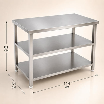 GURUBHAI EQUIPMENTS Kitchen Service Table Commercial Work Table with 2 Storage Shelves for Restaurant Hotel Catering Kitchen