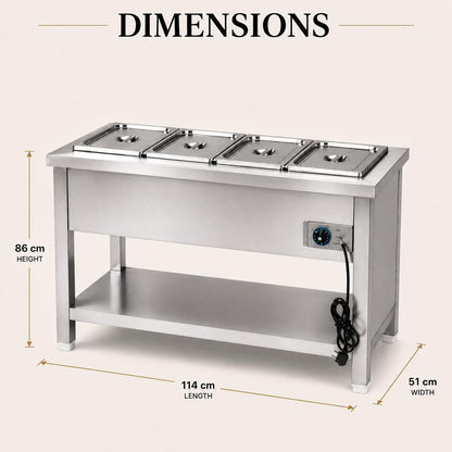 Gurubhai Equipments Electric Autocut Bain Marie Commercial Food Warmer Steam Table Buffet Counter with Undershelf for Restaurant Catering