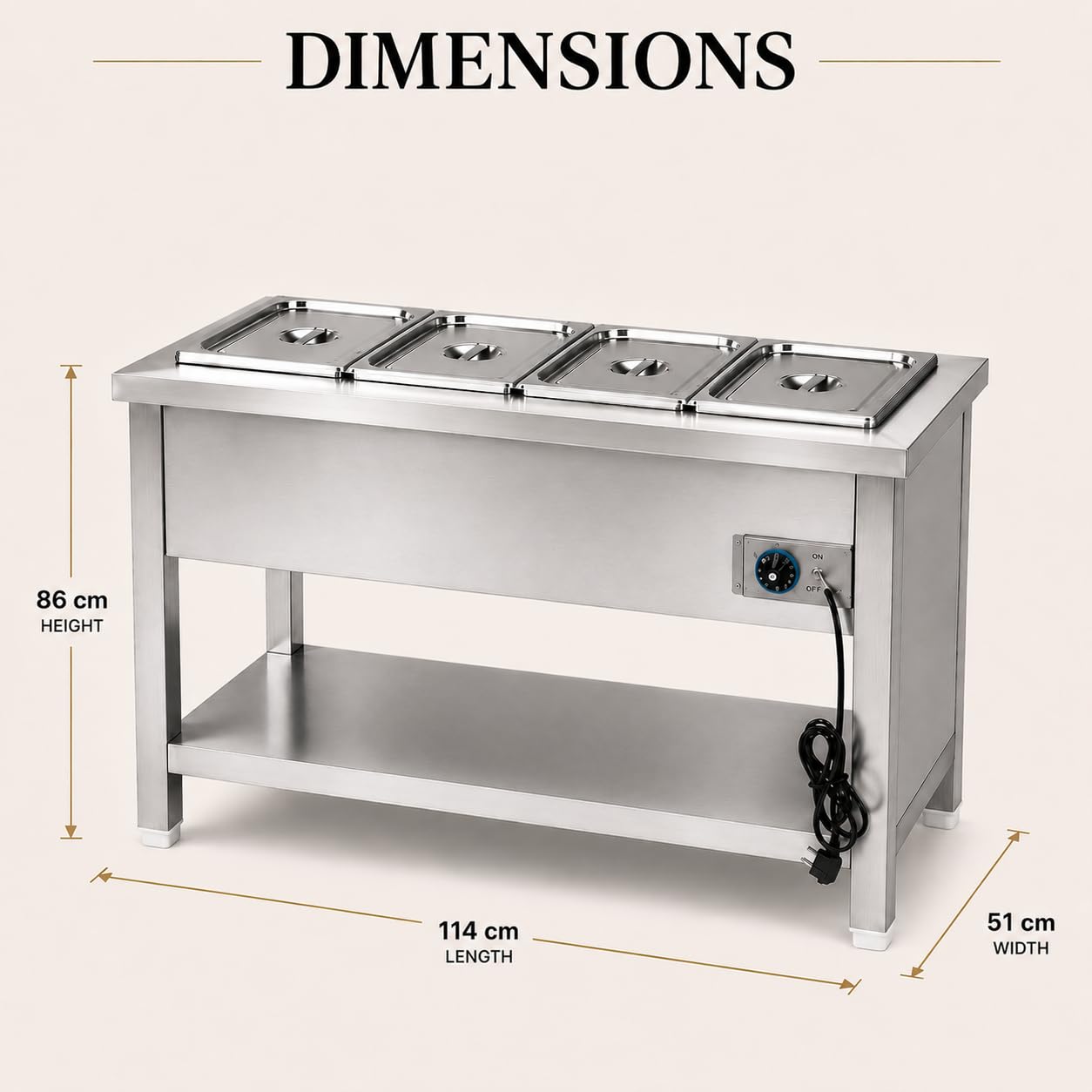 Gurubhai Equipments 1/2 4GN Electric Autocut Bain Marie Commercial Food Warmer Stainless Steel Steam Table Buffet Counter with Undershelf for Restaurant Catering