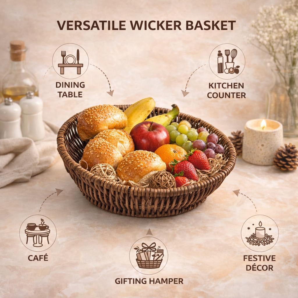 Gurubhai Equipments Wicker Basket with Handle, Handwoven Storage and Carry Basket for Home, Kitchen, Laundry and Gift Hampers