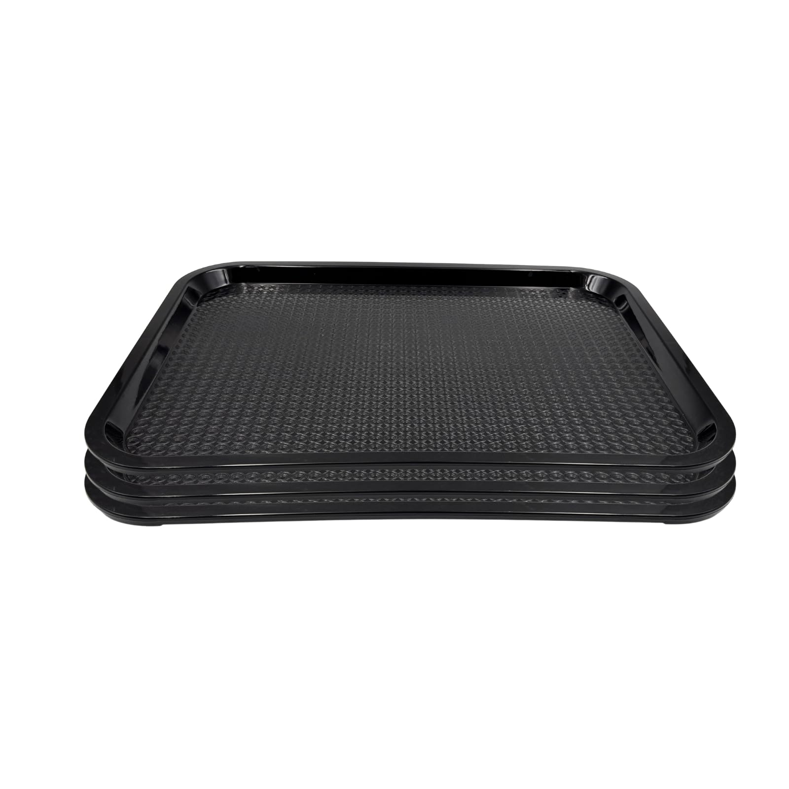 Gurubhai Equipments 31x41 cm Black Plastic Serving Tray – Set of 3 Durable Rectangular Fast Food Trays for Restaurant, Cafeteria, Kitchen & Home Use | Easy-to-Clean, Non-Slip Food Serving Trays