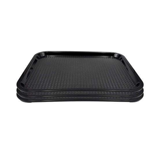 Gurubhai Equipments 31x41 cm Black Plastic Serving Tray – Set of 3 Durable Rectangular Fast Food Trays for Restaurant, Cafeteria, Kitchen & Home Use | Easy-to-Clean, Non-Slip Food Serving Trays
