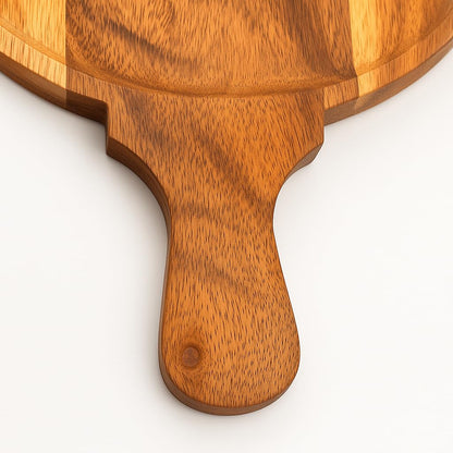 GURUBHAI EQUIPMENTS Wooden Pizza Plate with Handle Set of 3 – Round Acacia Wood Pizza Serving Board & Cutting Tray for Home, Restaurant, Café & Kitchen Use (12 Inch)