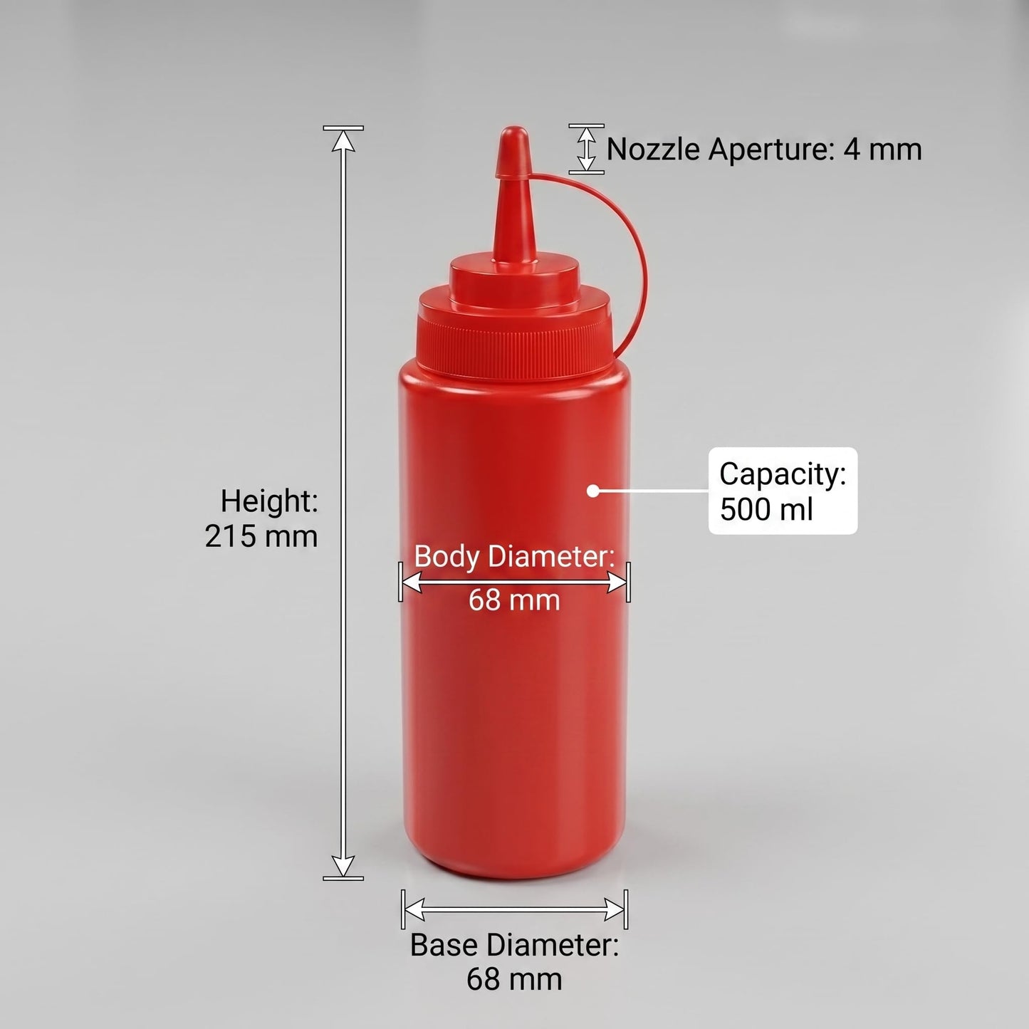 GURUBHAI EQUIPMENTS Red Plastic Squeeze Bottle – Pack of 6 | 500 ml Sauce & Ketchup Dispenser with Nozzle Cap | Easy-Pour, Leak-Proof Bottle for Kitchen, Restaurant & Café Use