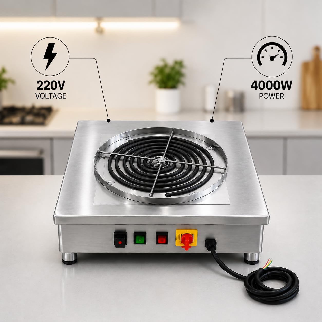 GURUBHAI EQUIPMENTS 4000W Commercial Flat Induction Stove | Induction Cooktop | Induction Chulha for Restaurant Hotel Catering Buffet Cloud Kitchen
