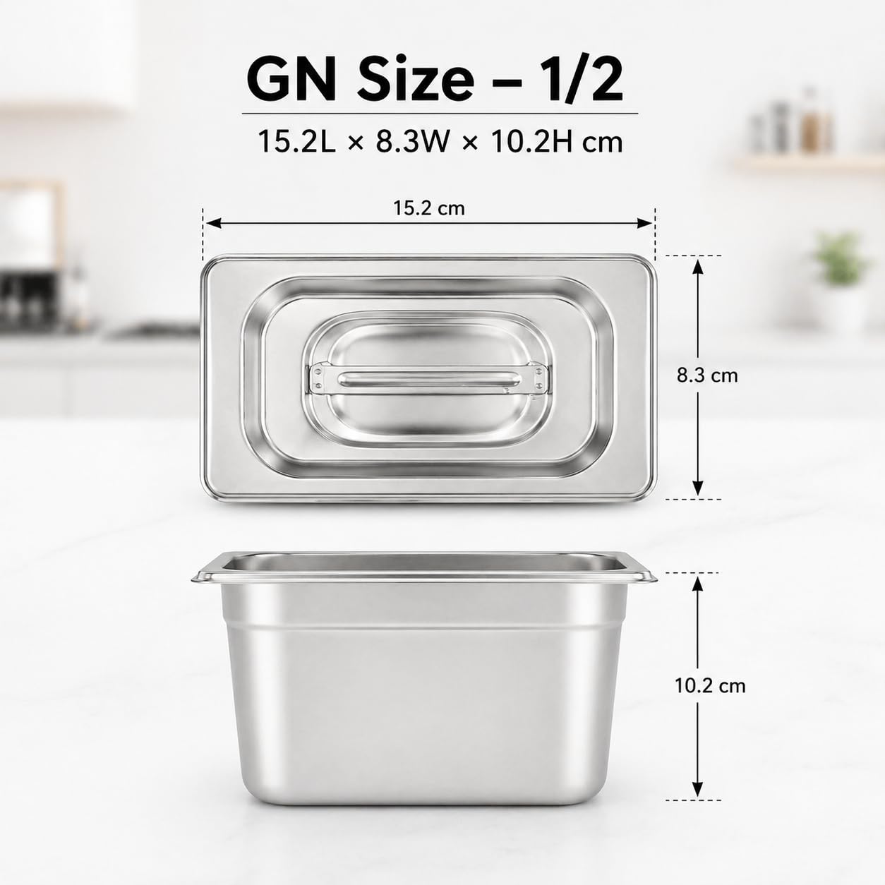 GURUBHAI EQUIPMENTS Stainless Steel GN Pan 1/9 Size – 100mm (4" Deep) Gastronorm Food Container with Lid | Commercial Grade Pan for Catering, Buffet & Kitchen Storage (Set of 1)