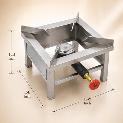 Gurubhai Equipments Square Catering Burner Heavy Duty LPG Gas Stove Commercial Cooking Burner for Hotel Restaurant Catering Kitchen