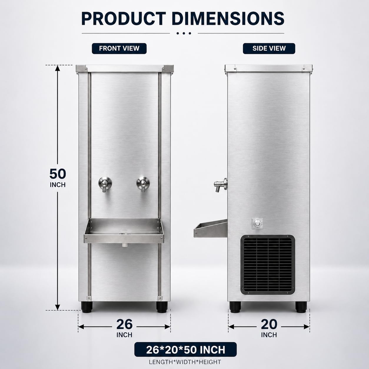 Gurubhai Equipments 100L Stainless Steel Water Cooler | Commercial Drinking Water Cooler Machine | Heavy Duty Electric Water Cooler for Office, School & Restaurant
