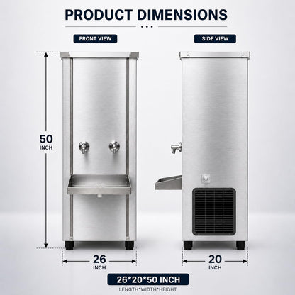 Gurubhai Equipments 100L Stainless Steel Water Cooler | Commercial Drinking Water Cooler Machine | Heavy Duty Electric Water Cooler for Office, School & Restaurant