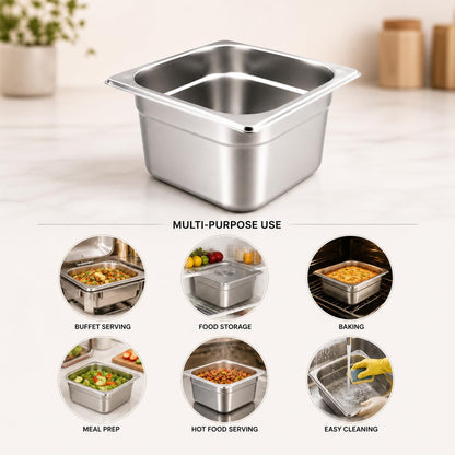 GURUBHAI EQUIPMENTS Gn Pan Food Container 1/2 100mm (4" Deep) Stainless Steel Gastronorm Pan with Lid-(Set of 1) – Easy-to-Clean Food Storage Solution for Commercial Kitchens, Catering use