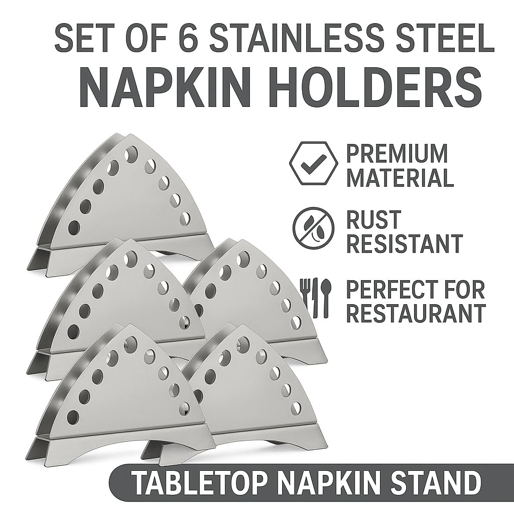 Gurubhai Equipments Stainless Steel Tissue Paper Holder - Set of 6 | Napkin Holder for Tabel | Napkin Holder for Tabeltop, Dinning | Ideal for Restuarant, Cafe, Hotel and Home Use