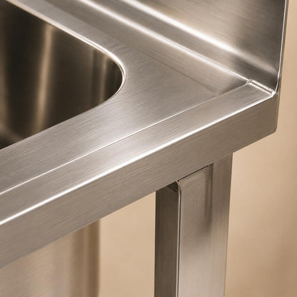 Gurubhai Equipments Stainless Steel Single Bowl Sink Unit with Backsplash | Heavy-Duty Commercial Kitchen Sink Table for Restaurants, Hotels & Catering Use