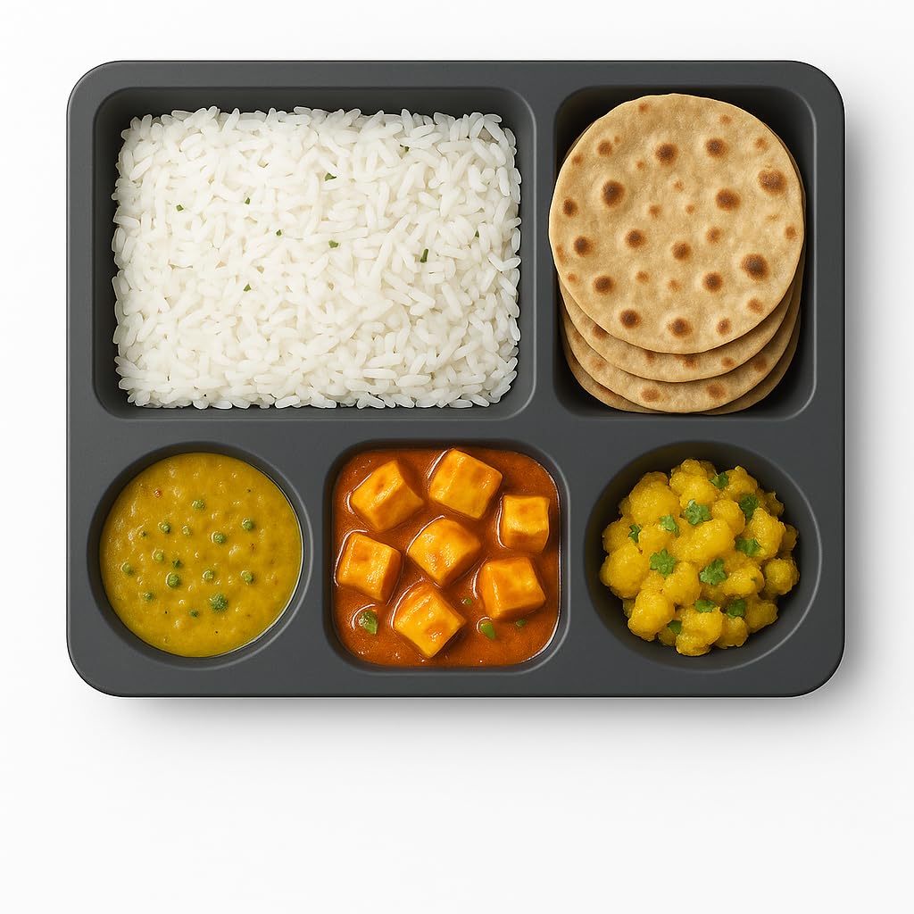 GURUBHAI EQUIPMENTS 5-Compartment Plastic Dinner Tray – Stackable Meal Serving Plate for Canteen, Hostel, School & Office Cafeteria | Durable Polypropylene Partition Thali