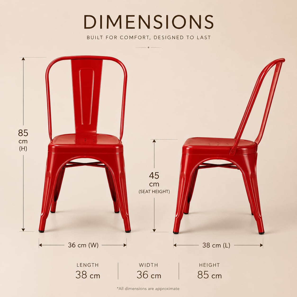 GURUBHAI EQUIPMENTS Hotel Restaurant Chair Stainless Steel & Plastic Dining Chair for Commercial Red Pack of 4