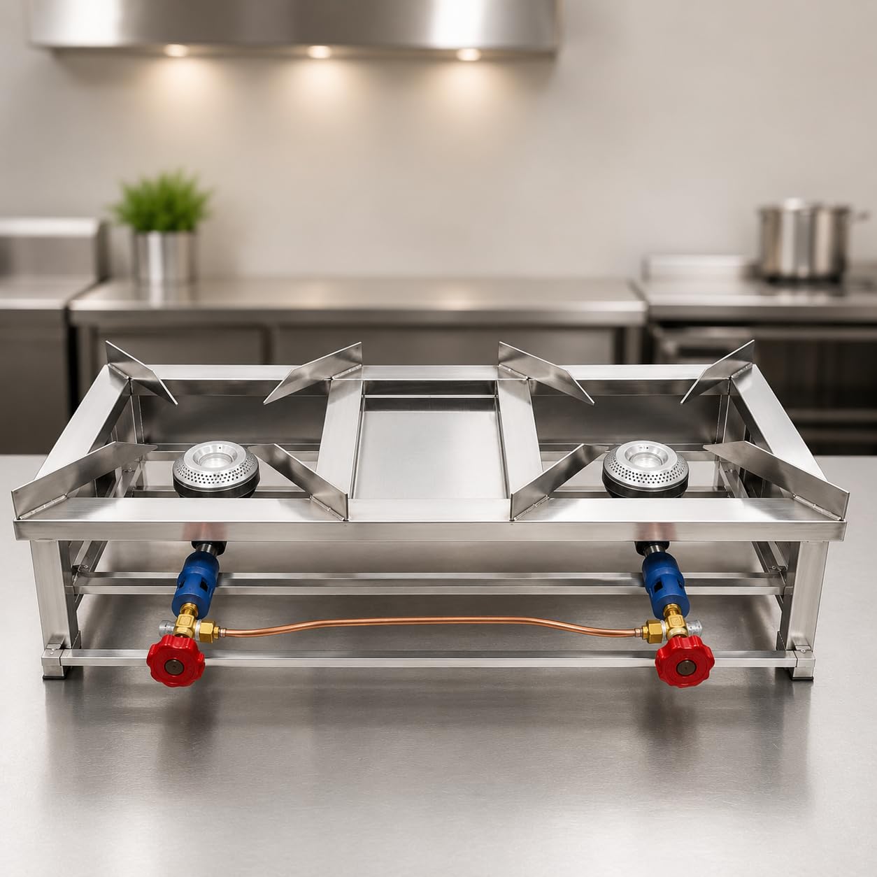 Gurubhai Equipments Double Catering Burner Commercial LPG Gas Stove Heavy Duty Cooking Range for Hotel Restaurant Catering Kitchen