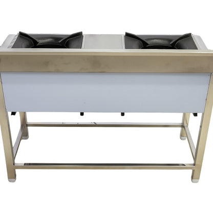 Gurubhai Equipments Commercial Stainless Steel Double Burner Gas Stove | Heavy-Duty Cooking Range with Backsplash & Control Valves for Restaurant, Hotel & Catering Kitchen