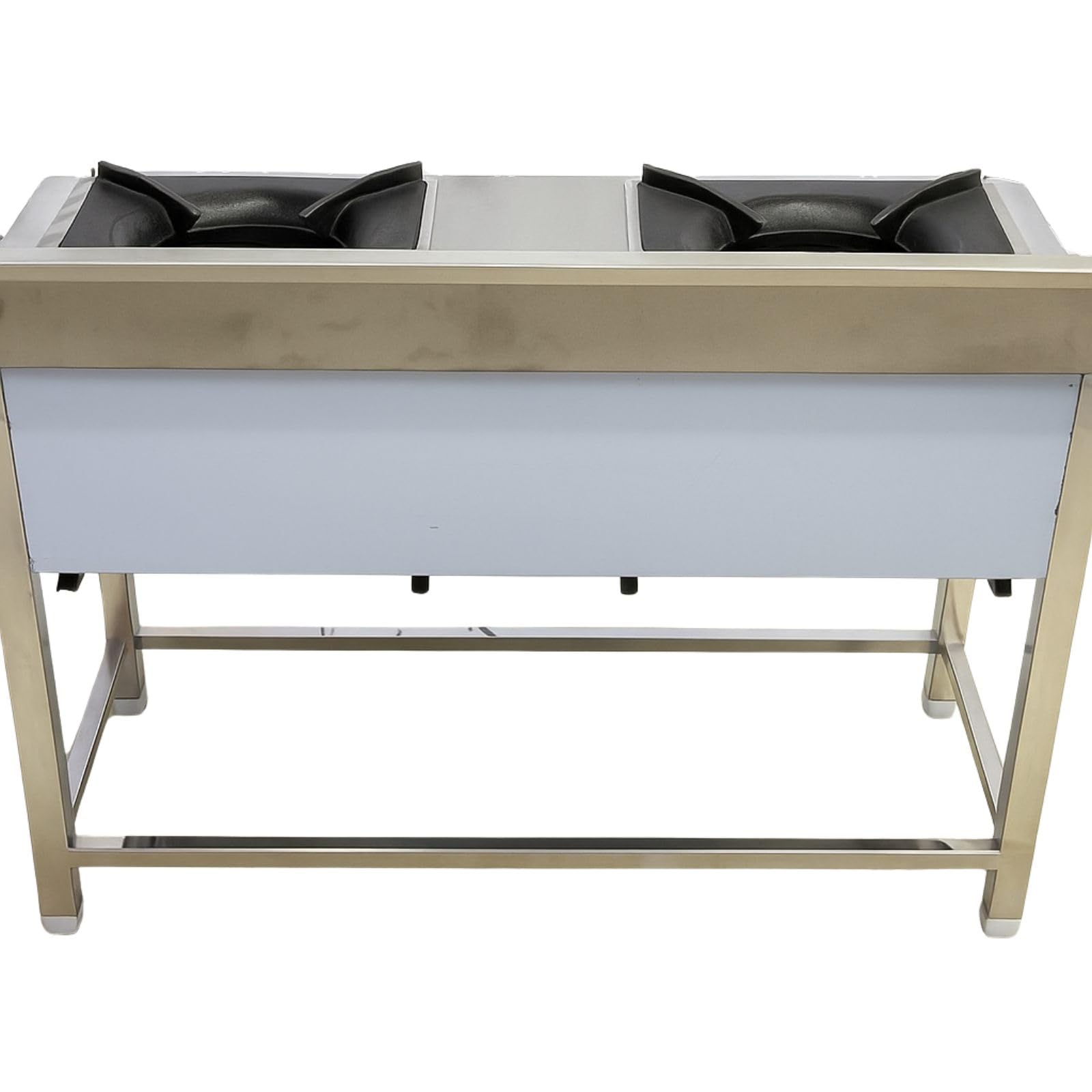 Gurubhai Equipments Commercial Stainless Steel Double Burner Gas Stove | Heavy-Duty Cooking Range with Backsplash & Control Valves for Restaurant, Hotel & Catering Kitchen