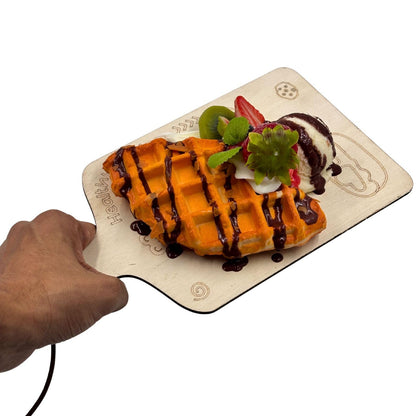 GURUBHAI EQUIPMENTS Artificial Waffle Dessert Display with Ice Cream & Fruits | Realistic Fake Food Model for Cafe Decor, Bakery Counter, Photography Prop with Display Board