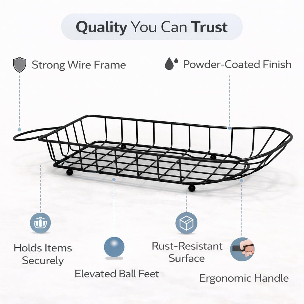 Gurubhai Equipments Metal Wire Serving Basket with Handle | Snack & French Fries Serving Tray | Restaurant Tabletop Bread & Fries Basket for Home, Cafe & Hotel