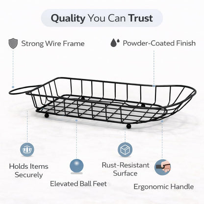 Gurubhai Equipments Metal Wire Serving Basket with Handle | Snack & French Fries Serving Tray | Restaurant Tabletop Bread & Fries Basket for Home, Cafe & Hotel