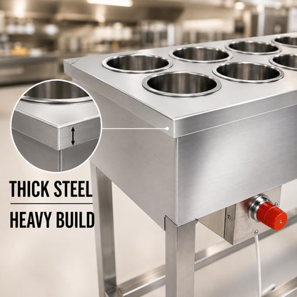Gurubhai Equipments 10 Pot Electric Bain Marie Commercial Food Warmer Stainless Steel Steam Table Buffet Counter for Hotel Restaurant Catering