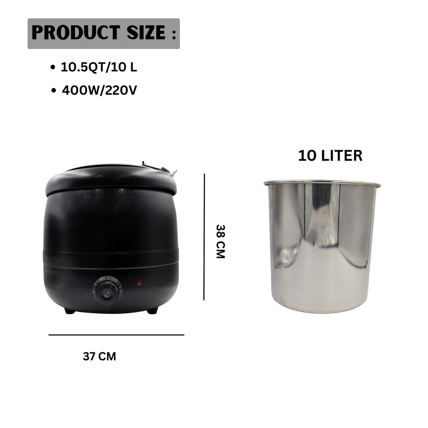 Gurubhai Equipments Electric Soup Kettle Warmer, 10 Liter, Soup Warmer, Soup Tureen for Catering, Restaurants, Buffets, and Food Service Businesses Ideal for Keeping Soups, Sauces, and Stews Warm