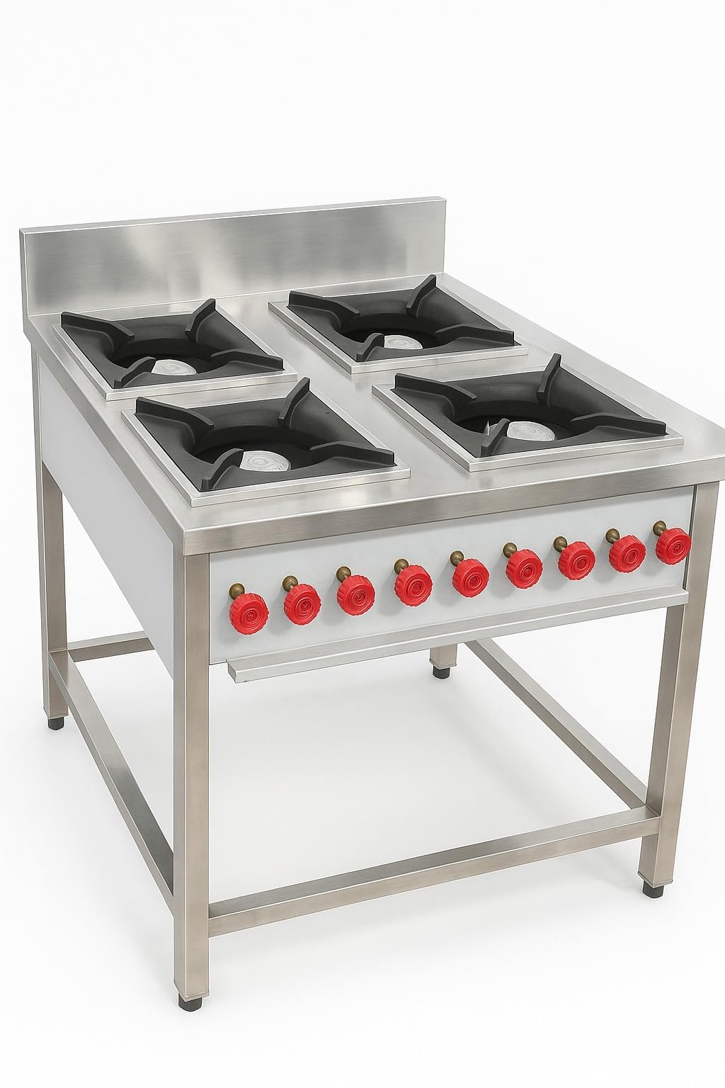 Gurubhai Equipments Commercial Stainless Steel Double Burner Gas Stove | Heavy-Duty Cooking Range with Backsplash & Control Valves for Restaurant, Hotel & Catering Kitchen