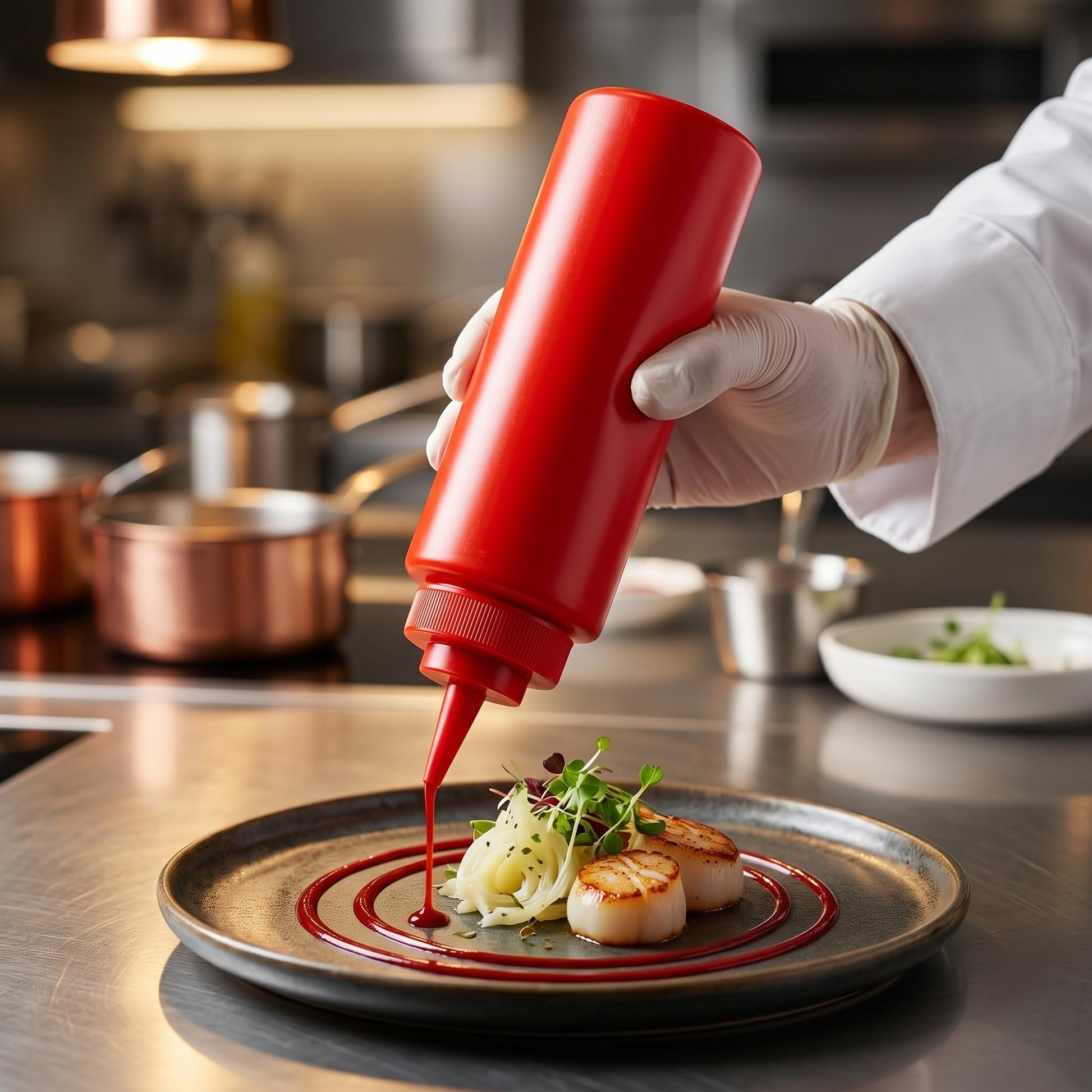GURUBHAI EQUIPMENTS Ketchup Sauce Bottles | Commercial Squeeze Dispensers for Restaurants, Hotels, Cafeterias & Home Use | Reusable Plastic Bottle for Tomato Sauce, Chutney