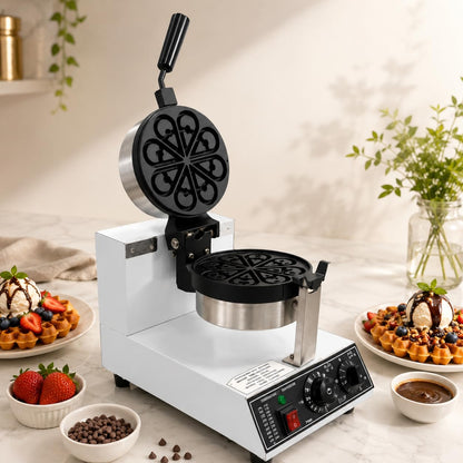 Gurubhai Equipments Droplet Shape Rotary Waffle Maker, Commercial Electric Waffle Machine, Professional Belgian Waffle Baker for Cafe Bakery Restaurant