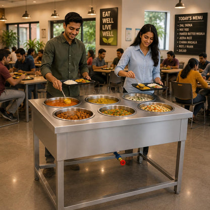 Gurubhai Equipments Electric Bain Marie Commercial Food Warmer Steam Table Buffet Counter for Restaurant Catering