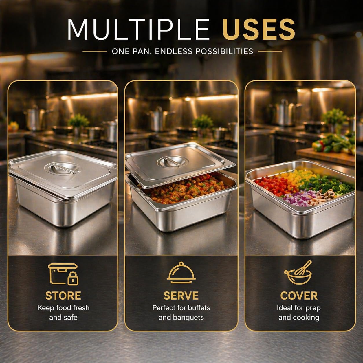 GURUBHAI EQUIPMENTS Gn Pan Food Container 1/2 100mm (4" Deep) Stainless Steel Gastronorm Pan with Lid-(Set of 1) – Easy-to-Clean Food Storage Solution for Commercial Kitchens, Catering use