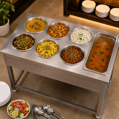 Gurubhai Equipments Electric Bain Marie Counter – Commercial Food Warmer GN Pans for Buffet, Restaurant, Hotel & Catering Service