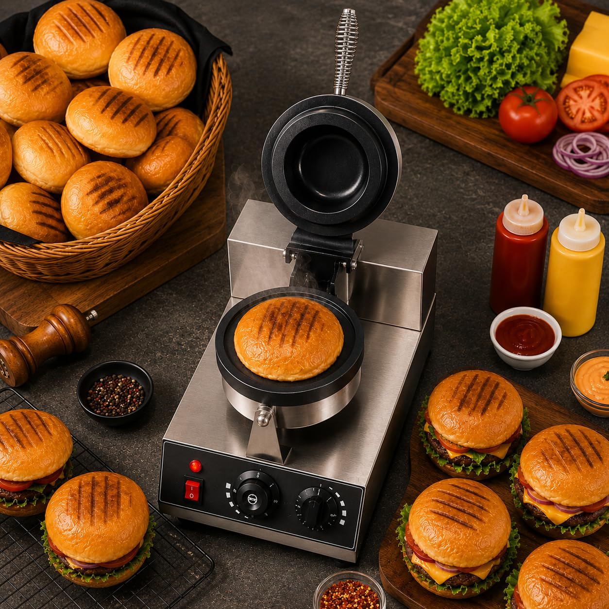 Gurubhai Equipments Burger Press Maker Machine, Commercial Hamburger Patty Press, Heavy Duty Patty Mould Maker for Restaurant Cafe Kitchen